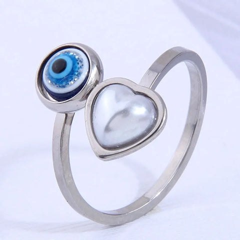 ADJUSTABLE EVIL EYE STAINLESS STEEL RING