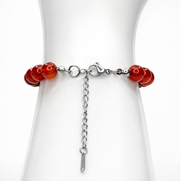 LEO ENERGY - CARNELIAN, TIGER'S EYE AND SUNSTONE NATURAL STONE BEADS, LOBSTER CLASP + 2 IN. EXTENDER CHAIN STAINLESS STEEL