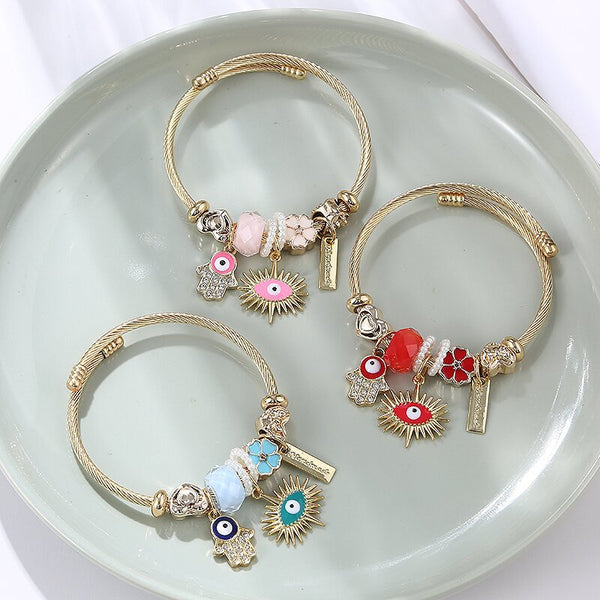 EVIL EYE HAMSA GOLDEN EXPANDABLE CHARM BANGLE