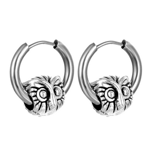 OWL CHARM HOOP EARRINGS STAINLESS STEEL EARRINGS 20MM