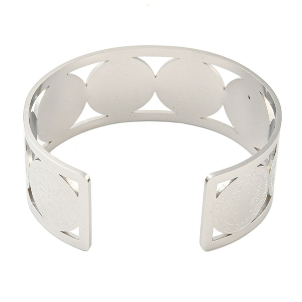 PULSERA DE ACERO INOXIDABLE CON TRIPLE MEDALLA DE SAN BENITO