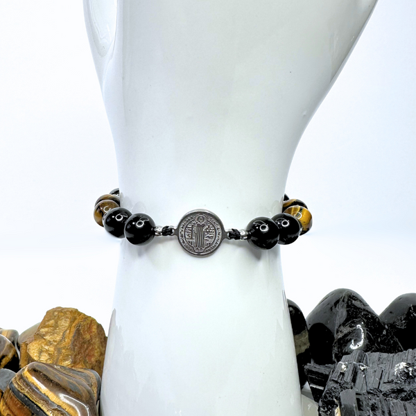 SAINT BENEDICT TRIPLE PROTECTION BEADED MACRAME BRACELET