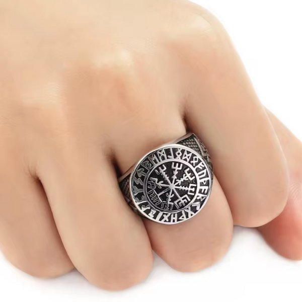 VIKING VEGVISIR RUNE RING - SEVEN ARCHANGEL SEAL STAINLESS STEEL