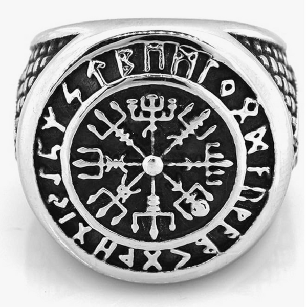 VIKING VEGVISIR RUNE RING - SEVEN ARCHANGEL SEAL STAINLESS STEEL