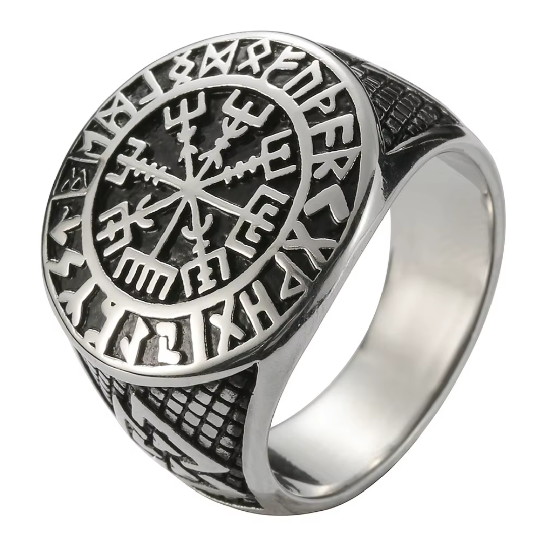 VIKING VEGVISIR RUNE RING - SEVEN ARCHANGEL SEAL STAINLESS STEEL