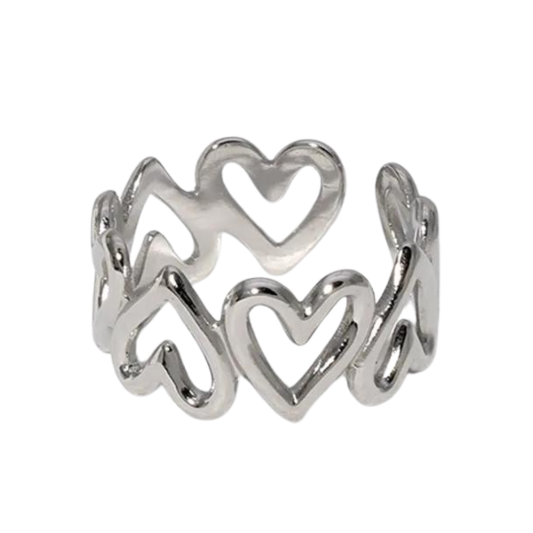 HOLLOW HEART OPEN ADJUSTABLE RING STAINLESS STEEL