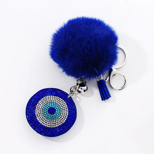 RHINE STONE EVIL EYE POM POM KEYCHAIN SET