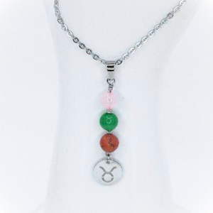 TAURUS ROSE QUARTZ, GREEN AVENTURINE, AND RHODONITE DROP PENDANT