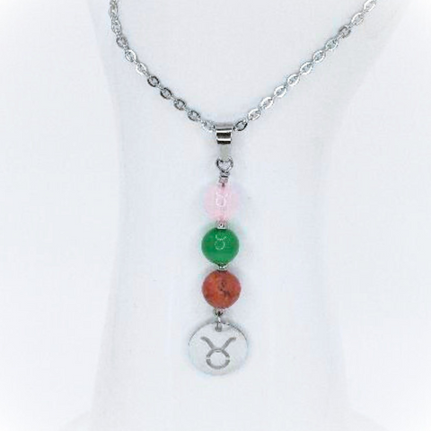 TAURUS ROSE QUARTZ, GREEN AVENTURINE, AND RHODONITE DROP PENDANT
