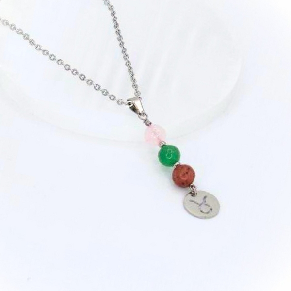 TAURUS ROSE QUARTZ, GREEN AVENTURINE, AND RHODONITE DROP PENDANT