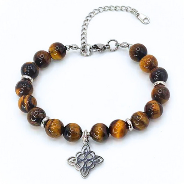WITCH KNOT NATURAL STONE BEADED LOBSTER CLASP + EXTENDER CHAIN STAINLESS STEEL