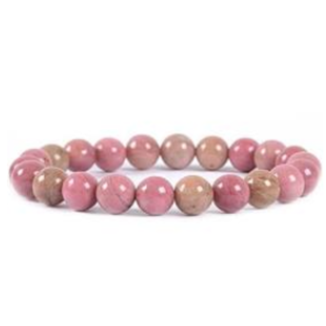 WOOD RHODONITE 8.5MM SMOOTH ROUND STRETCH BRACELET – FIMENESS
