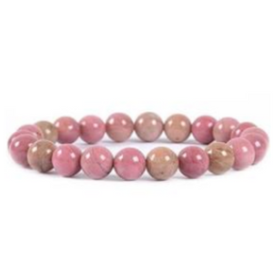 WOOD RHODONITE 8.5MM SMOOTH ROUND STRETCH BRACELET