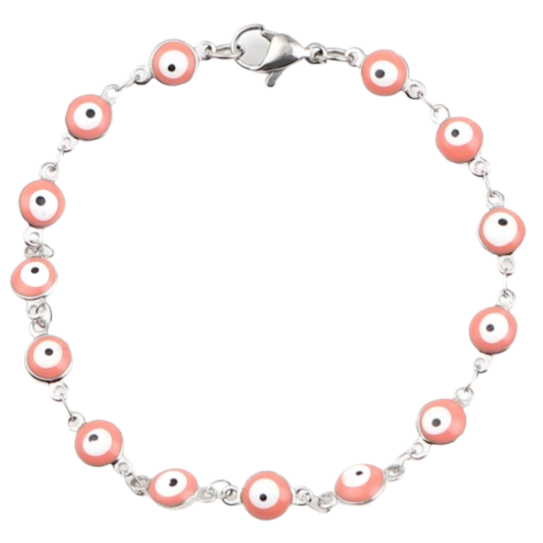 PINK EVIL EYE BRACELET STAINLESS STEEL