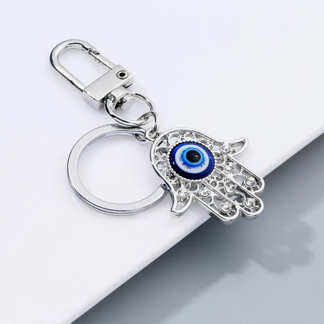 HAMSA WITH EVIL EYE KEYCHAIN