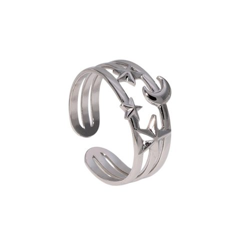 STAR MOON STAINLESS STEEL OPEN RING