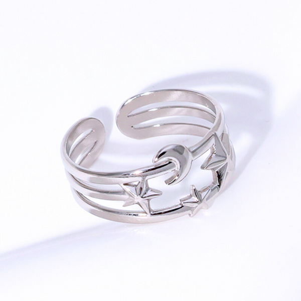 STAR MOON STAINLESS STEEL OPEN RING