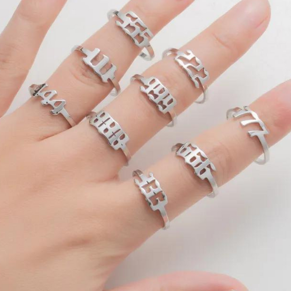 444 ANGEL NUMBER OPEN ADJUSTABLE RING STAINLESS STEEL