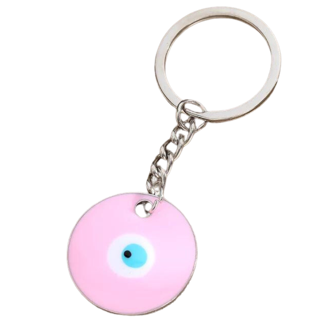 PINK ROUND EVIL EYE KEYCHAIN