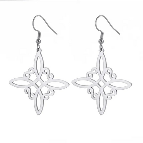 WITCH KNOT DROP HOOK DANGLE EARRINGS STAINLESS STEEL