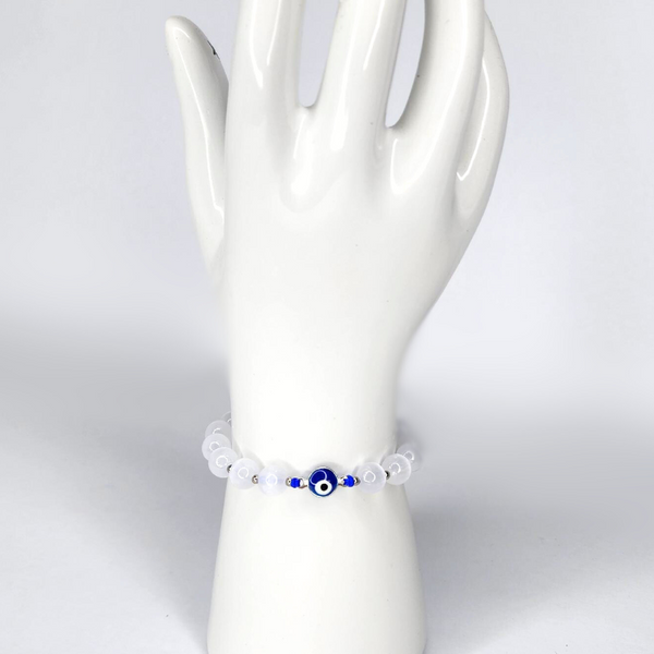 SELENITE EVIL EYE BEADED MACRAME BRACELET ROYAL BLUE