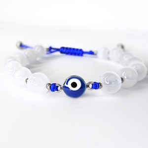 SELENITE EVIL EYE BEADED MACRAME BRACELET ROYAL BLUE