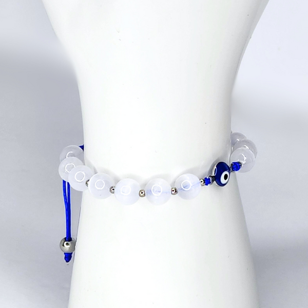 SELENITE EVIL EYE BEADED MACRAME BRACELET ROYAL BLUE