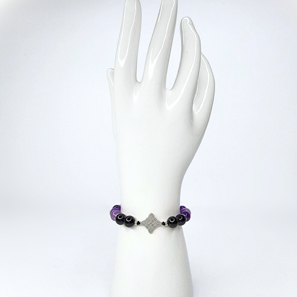 WITCH KNOT TRIPLE PROTECTION (AMETHYST, BLACK TOURMALINE & SELENITE) BEADED MACRAME BRACELET