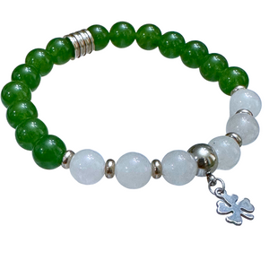 GOOD LUCK BRACELET - GREEN & WHITE JADE FOUR LEAF CLOVER