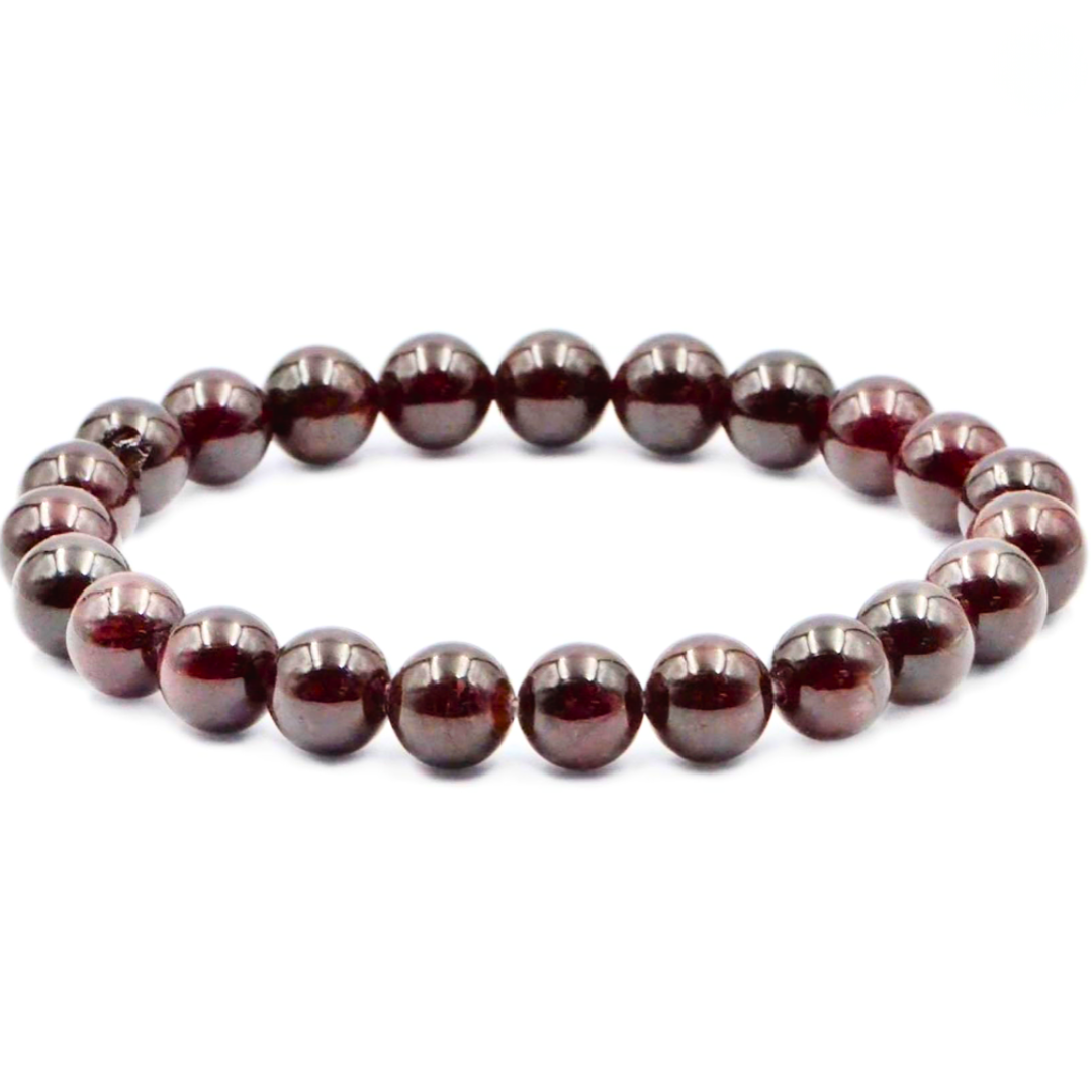 RED GARNET 8MM SMOOTH ROUND STRETCH BRACELET