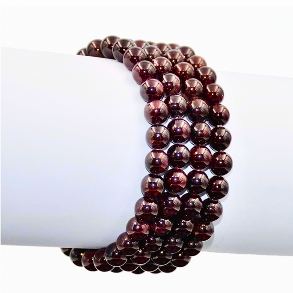 RED GARNET 8MM SMOOTH ROUND STRETCH BRACELET