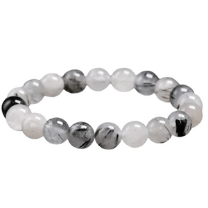 TOURMALATED QUARTZ 8MM SMOOTH ROUND STRETCH BRACELET