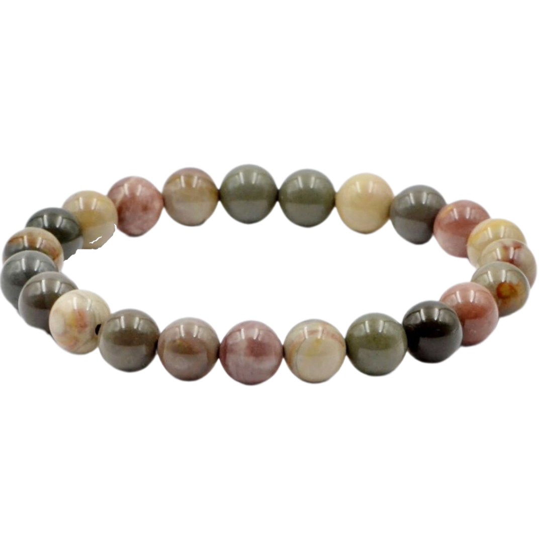 PETRIFIED WOOD 8MM SMOOTH ROUND STRETCH BRACELET