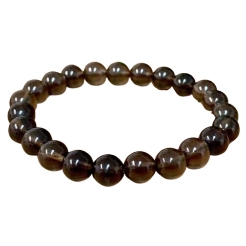 SMOKY QUARTZ 8MM SMOOTH ROUND STRETCH BRACELET