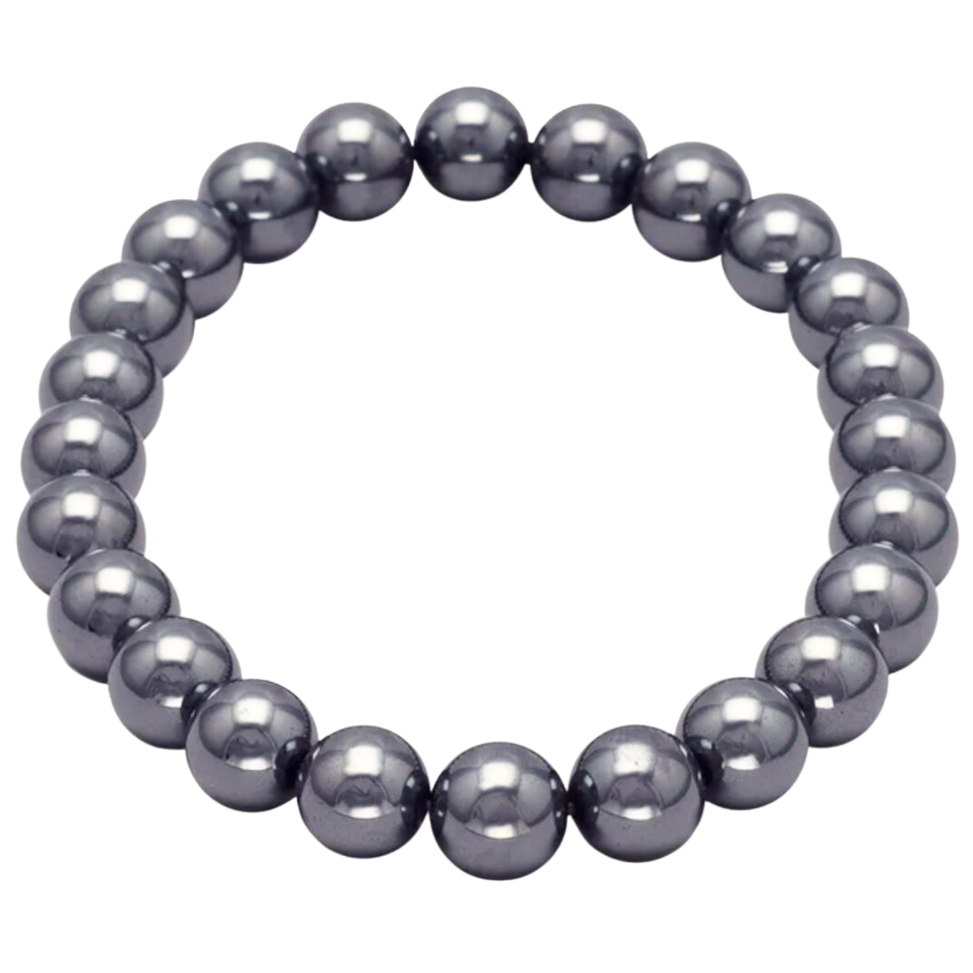 HEMATITE 8MM SMOOTH ROUND STRETCH BRACELET