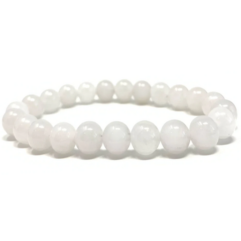 WHITE JADE 8MM SMOOTH ROUND STRETCH BRACELET