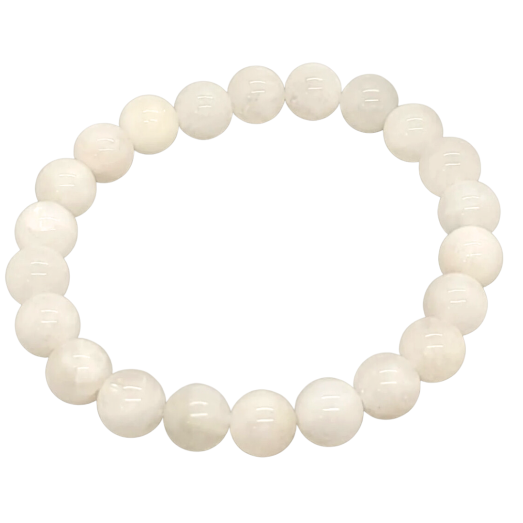 CREAMY MOONSTONE 8MM SMOOTH ROUND STRETCH BRACELET