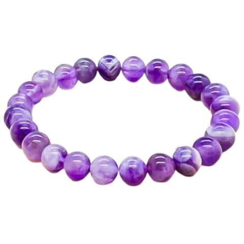 CHEVRON AMETHYST 8MM SMOOTH ROUND STRETCH BRACELET