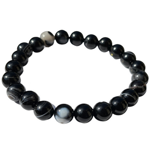 8MM BLACK SARDONYX AGATE SMOOTH ROUND STRETCH BRACELET