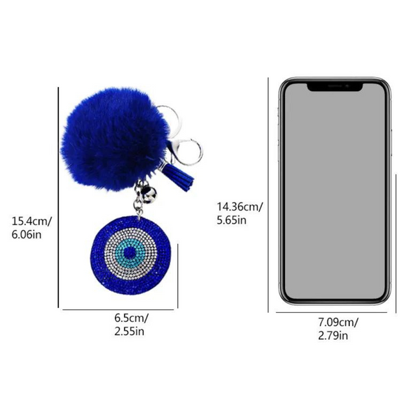 RHINE STONE EVIL EYE POM POM KEYCHAIN SET