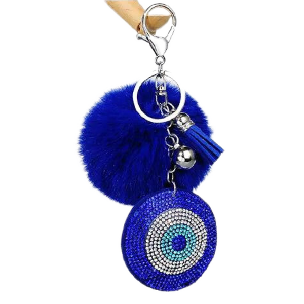 RHINE STONE EVIL EYE POM POM KEYCHAIN SET