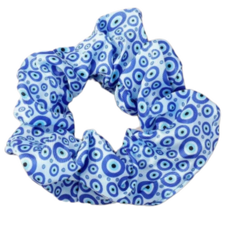 MIXED EYES LIGHT BLUE  EVIL EYE SCRUNCHIE - HAIR TIE