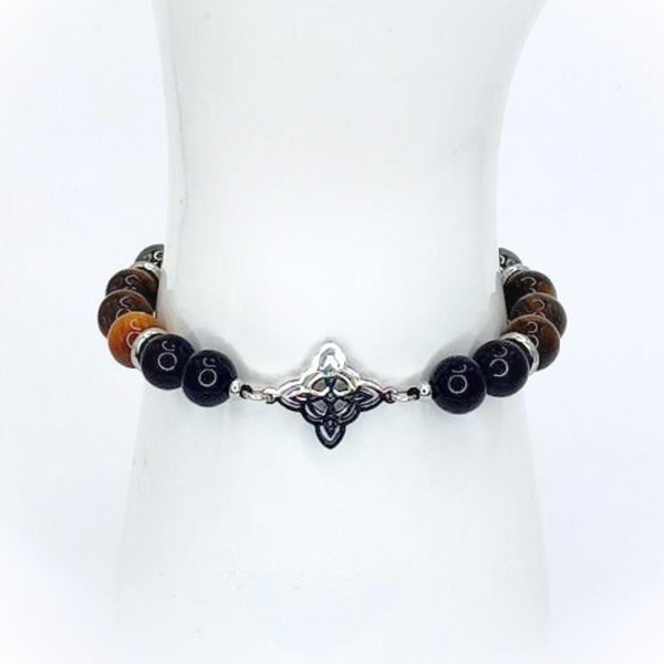 WITCH KNOT TRIPLE PROTECTION (HEMATITE, TIGER EYE AND BLACK TOURMALINE) BEADED MACRAME BRACELET