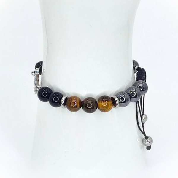 WITCH KNOT TRIPLE PROTECTION (HEMATITE, TIGER EYE AND BLACK TOURMALINE) BEADED MACRAME BRACELET