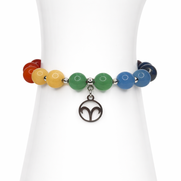 PULSERA DE ACERO INOXIDABLE DE 8 MM CON TURMALINA NEGRA, REDONDA Y LISA DE LOS SIETE CHAKRAS