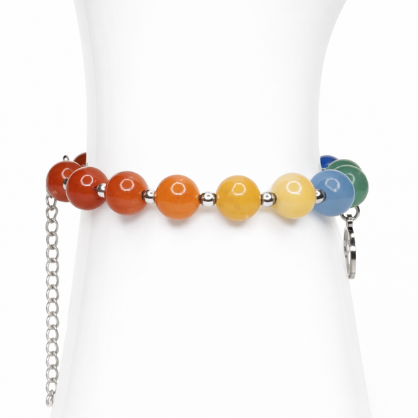 PULSERA DE ACERO INOXIDABLE DE 8 MM CON TURMALINA NEGRA, REDONDA Y LISA DE LOS SIETE CHAKRAS