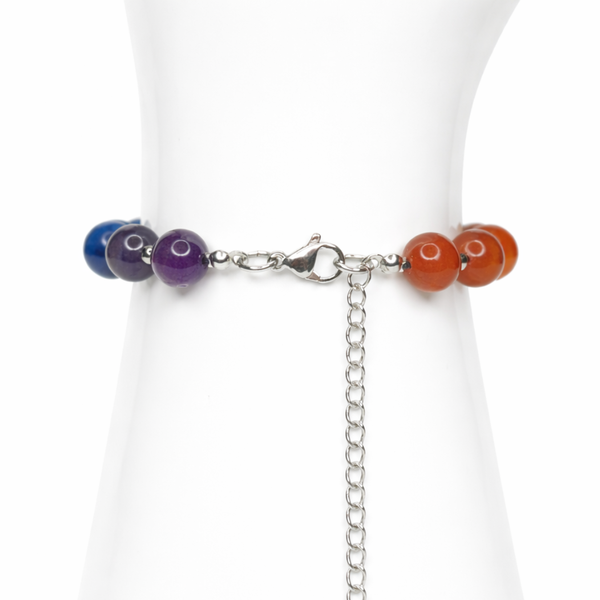 PULSERA DE ACERO INOXIDABLE DE 8 MM CON TURMALINA NEGRA, REDONDA Y LISA DE LOS SIETE CHAKRAS